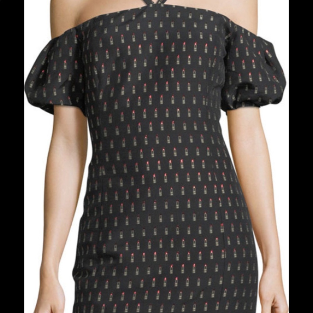 Shoshana black Leonard lipstick print halter dress